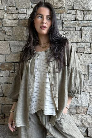 Loom & Thread Pin Tuck Blouse Washed Earth /40=